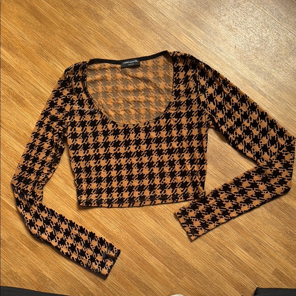 Naked Wardrobe Black and Brown Fitted Crop Top
